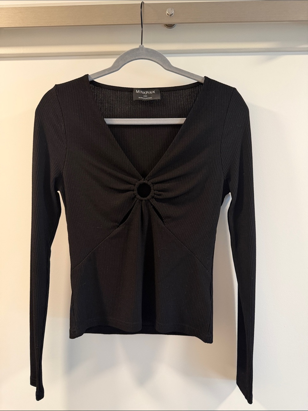 MINKPINK Black Ribbed Long-Sleeve Ring Detail Top